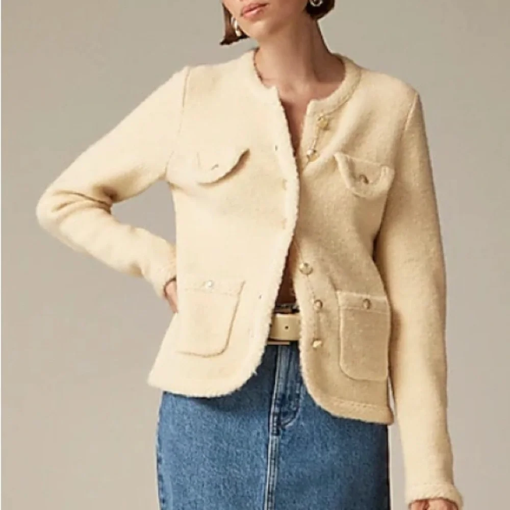 J.Crew Textured Sweater Lady Jacket Button-Up Jacket Cream Size Medium